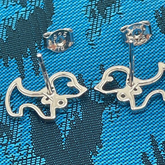 Sterling Silver Dog Shaped Stud Earrings - Picture 2 of 4